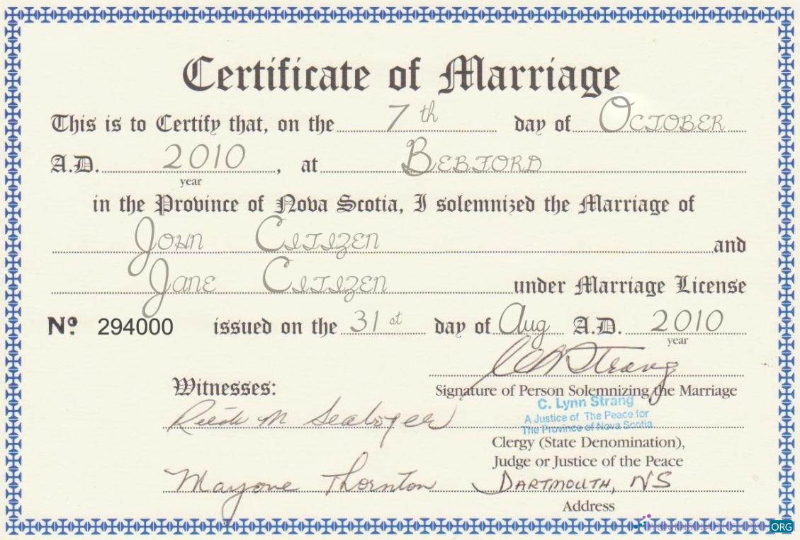 Download Canada Province of Nova Scotia marriage certificate template in PSD Photoshop template